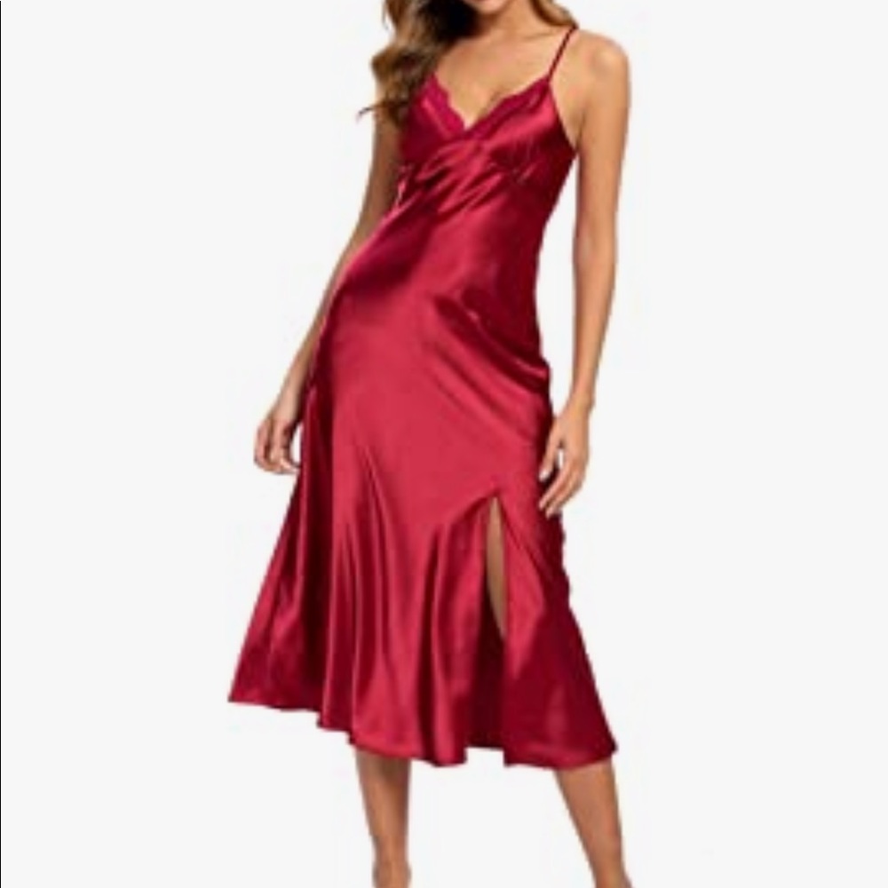 Red satin Lace dress